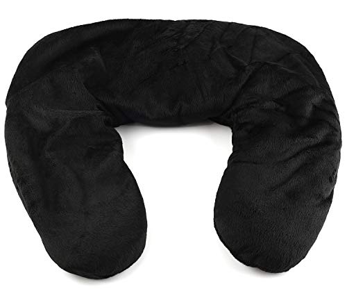 FOMI Moist Heat Shoulder and Neck Wrap Weighted Lavender Scented Hot Contour Pad for Stiff Neck Upper Back Pain Relief Relaxation Microwavable Soft Washable Cover Natural Clay Bead Filling